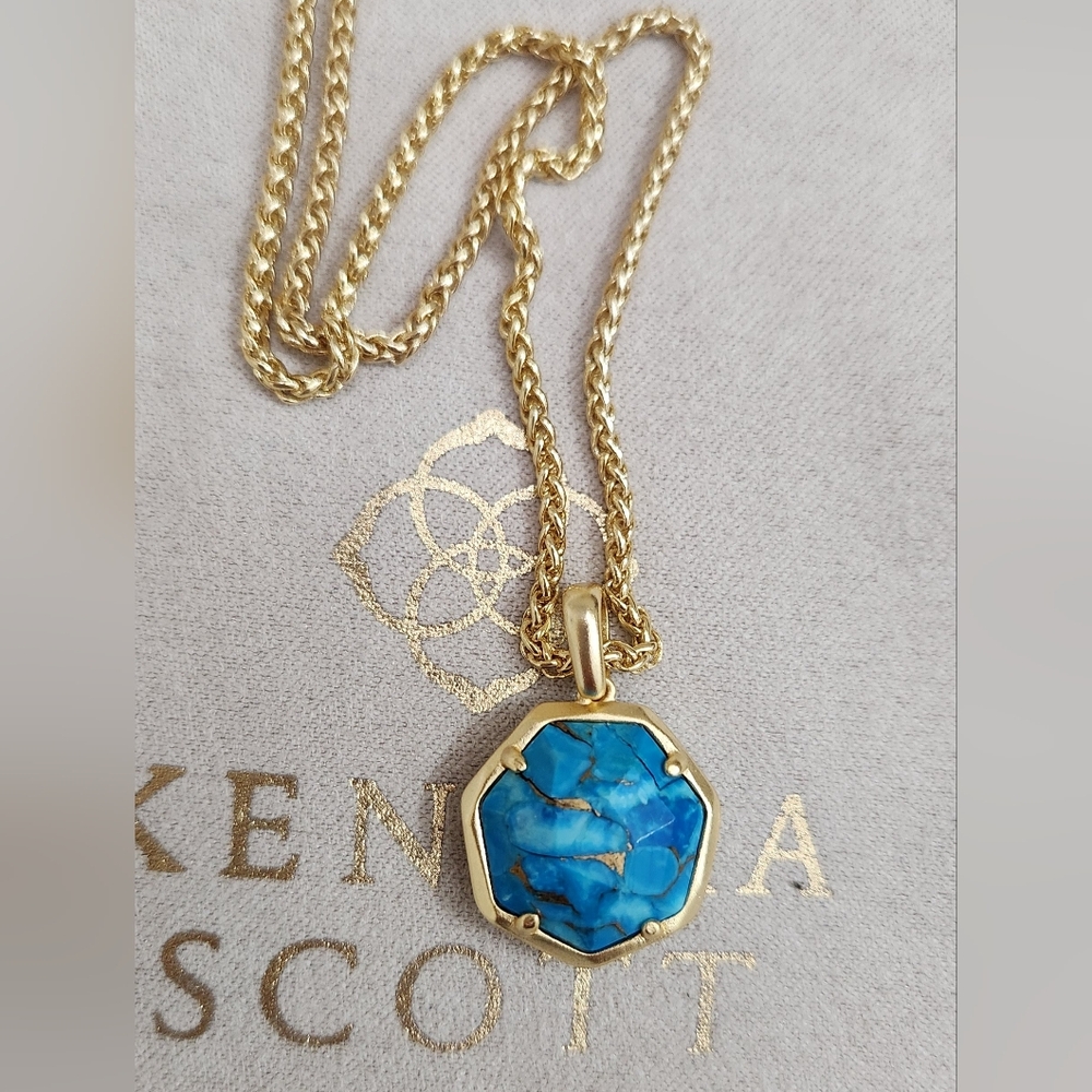 Kendra Scott Cynthia Short Pendant Necklace Gold/Turquoise NWT